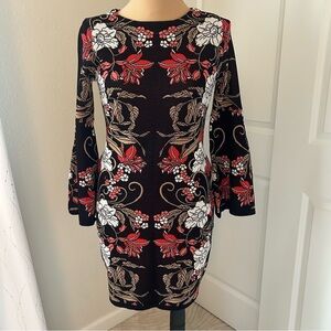 Boston Proper Black and Red Bell Sleeve Sheath Dress